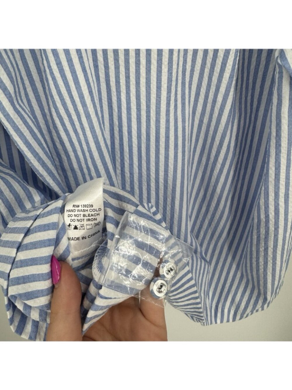 Pomander Place by Tuckernuck Blue Stripe Selena Blouse sz XS Puff Sleeve Ruffle - Picture 6 of 6